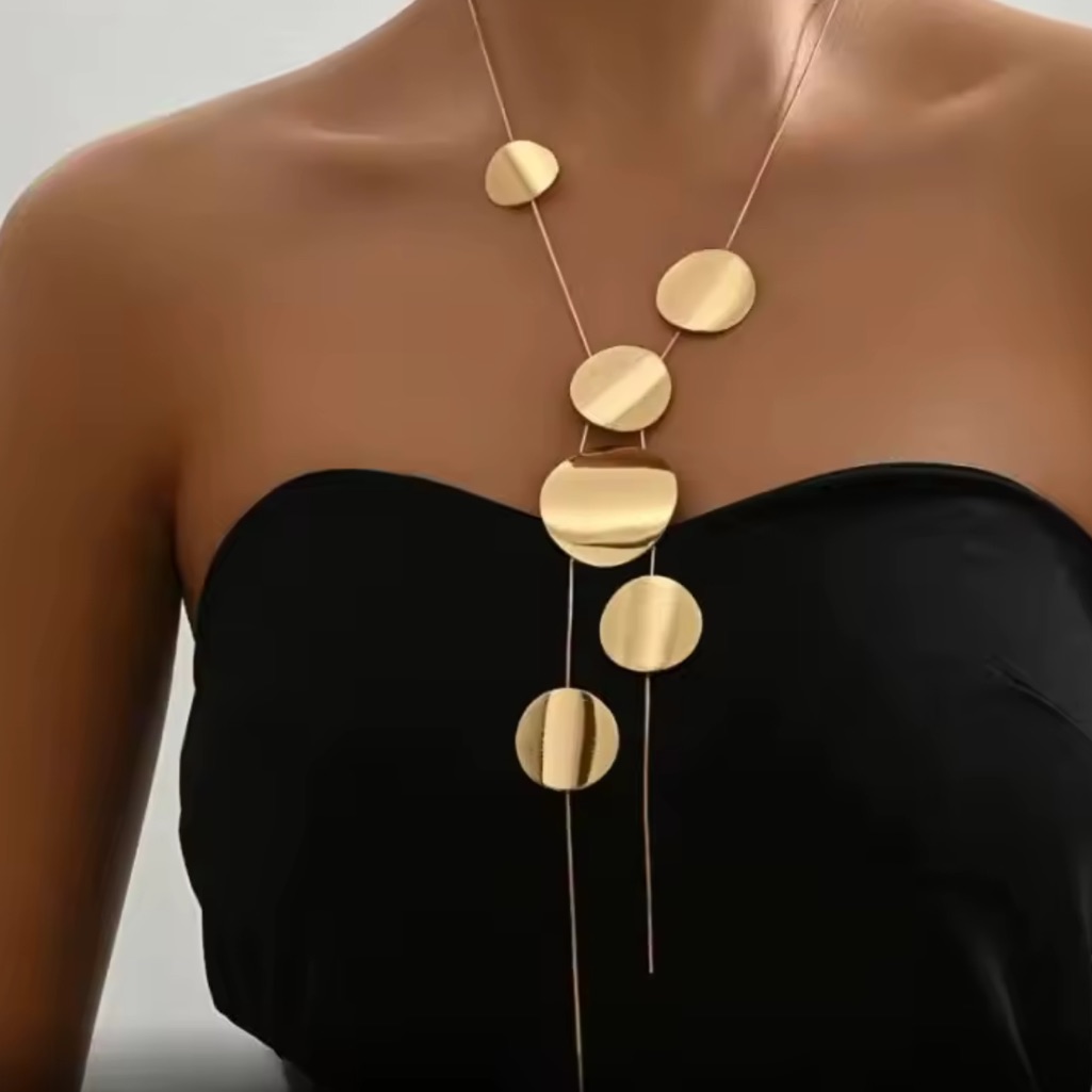Gold Geometric Disc Statement Necklace Modern Layered Circle Pendant 49$